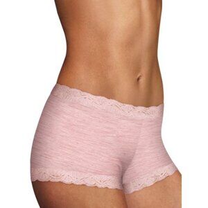 #474 Plus Size Microfiber and Lace Boyshort by Maidenform in Pink Heather Pal
